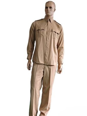 Military Dress Simple And Elegant Classic Khaki Officer'S Dress Uniform Set Wool Polyester Blend Shirt And  Pants Ceremonial Uniform
