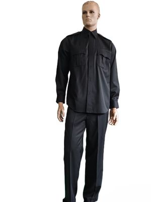Black Security Military Uniform Set Long Sleeve And Straight Leg Trousers 45 Wool 55 Polyester